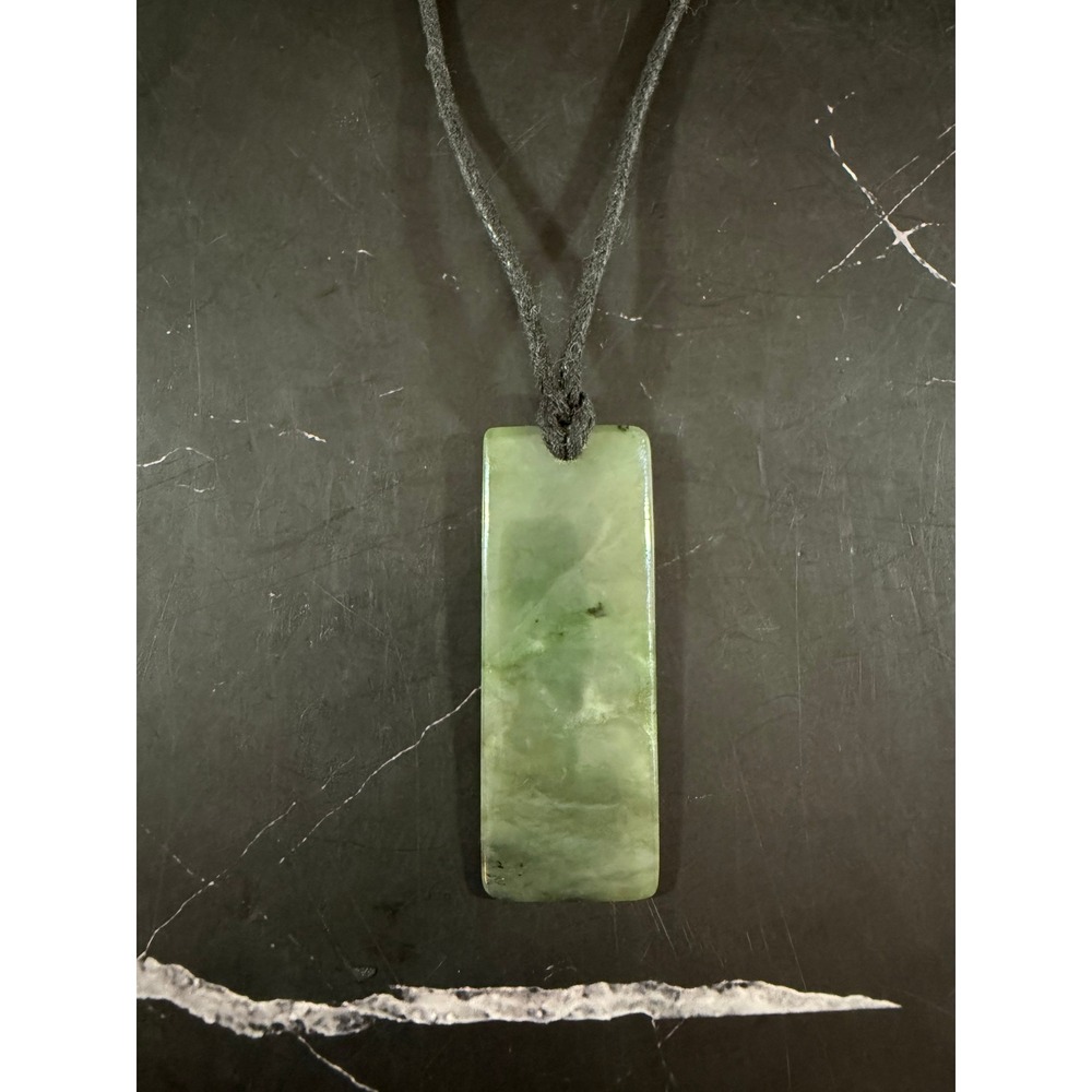 Real Jade 2.25in X .75in Rectangular Corded 22in Pendant Necklace